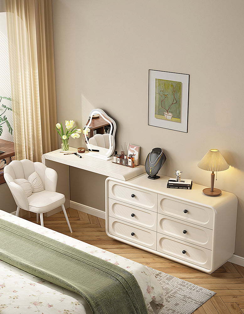 Murphy Corner Dressing Table With 6 Drawers and Chair, Cream
