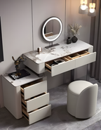 Paulina Modern Dressing Table With Drawers & LED Light, Solid Wood