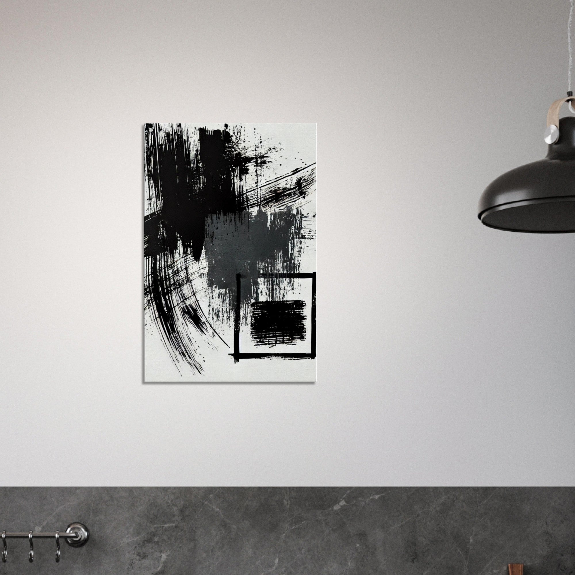 Minimal Abstract Wall Art  - Bold Black Brushstroke Canvas