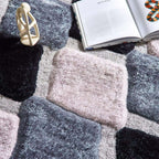 3D Grey Geometric Shaggy Rug - MOOAZAA