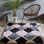 3D Grey Geometric Shaggy Rug - MOOAZAA