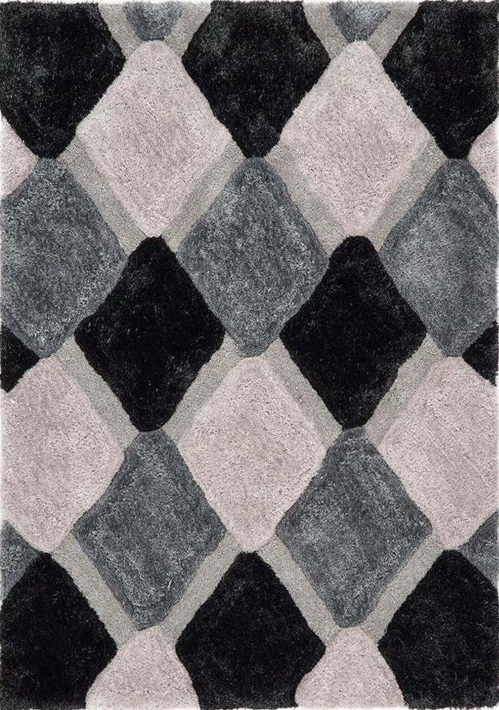 3D Grey Geometric Shaggy Rug - MOOAZAA