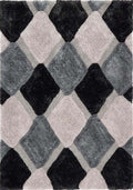 3D Grey Geometric Shaggy Rug - MOOAZAA