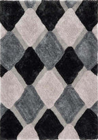 3D Grey Geometric Shaggy Rug - MOOAZAA