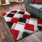 3D Red Geometric Shaggy Rug - MOOAZAA