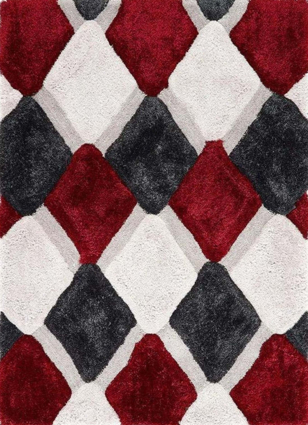 3D Red Geometric Shaggy Rug - MOOAZAA