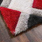 3D Red Geometric Shaggy Rug - MOOAZAA