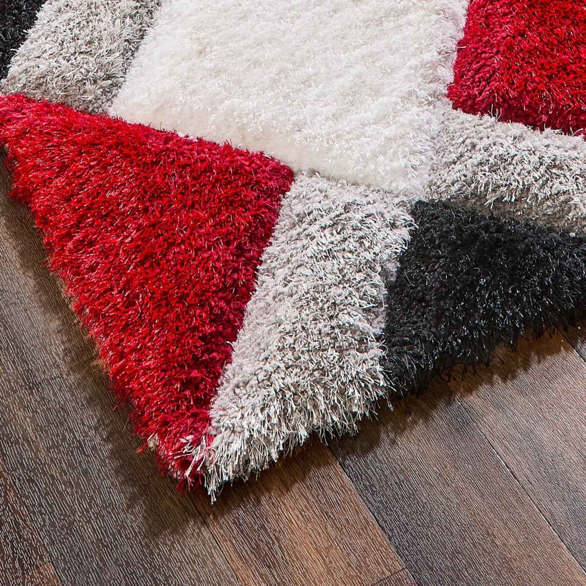 3D Red Geometric Shaggy Rug - MOOAZAA
