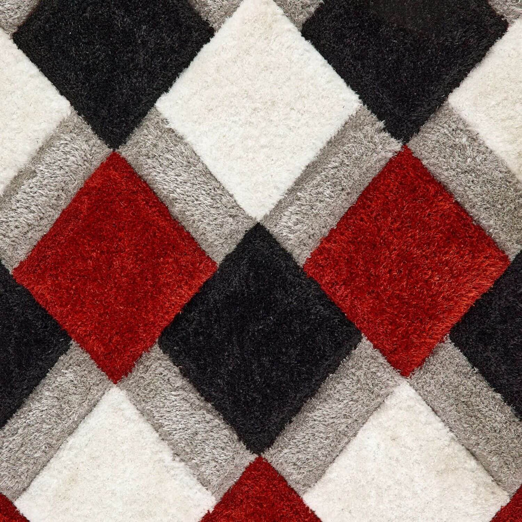 3D Red Geometric Shaggy Rug - MOOAZAA