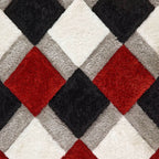 3D Red Geometric Shaggy Rug - MOOAZAA