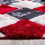 3D Red Geometric Shaggy Rug - MOOAZAA