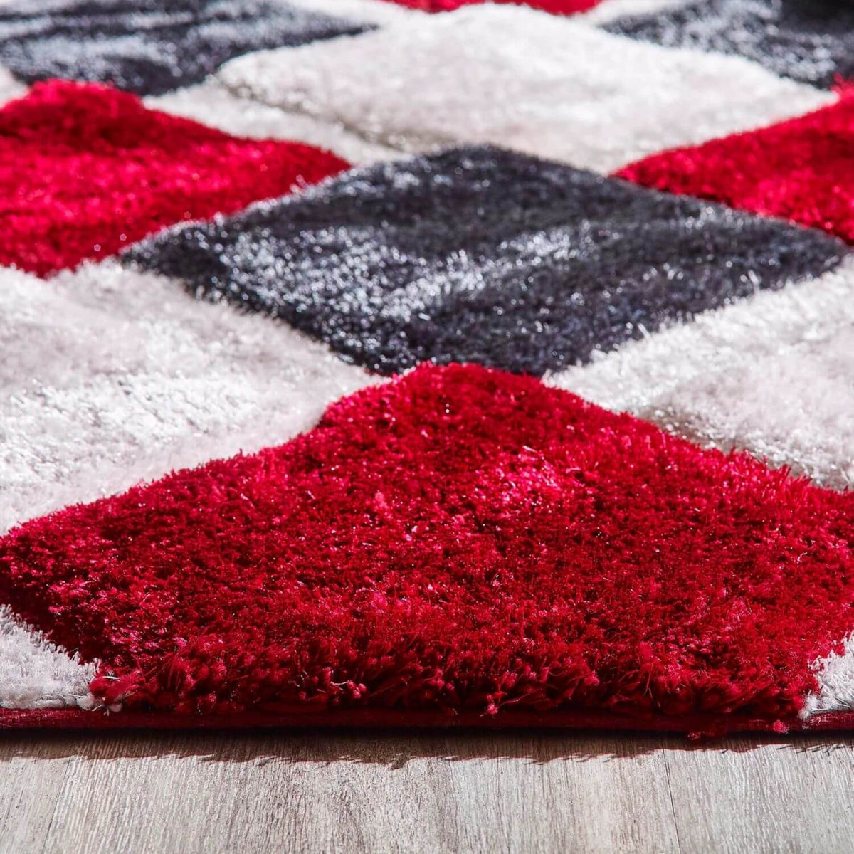 3D Red Geometric Shaggy Rug - MOOAZAA