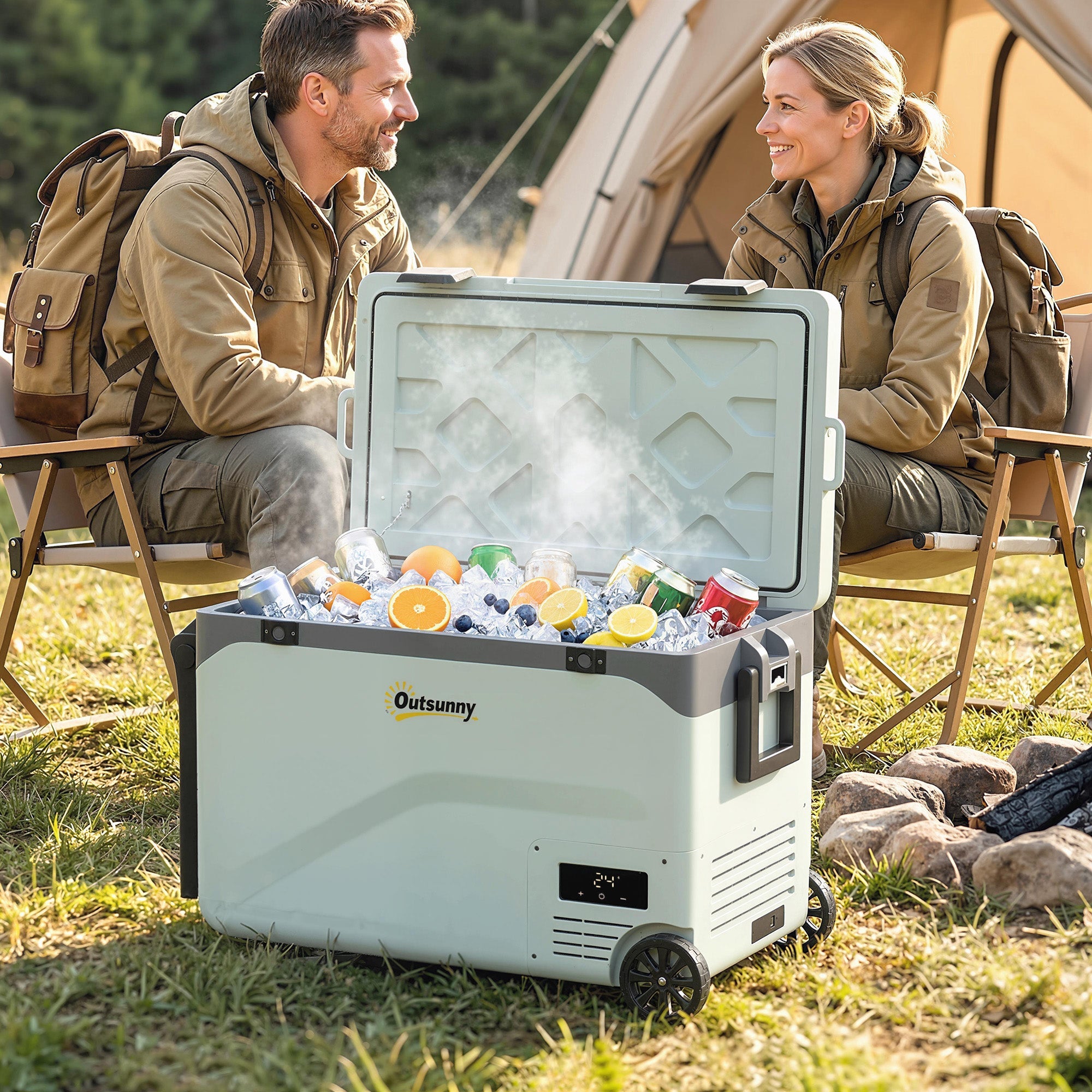 Outsunny 42.5L Compressor Car Fridge Freezer, Camping Refrigerator with App Control, 20℃-20℃