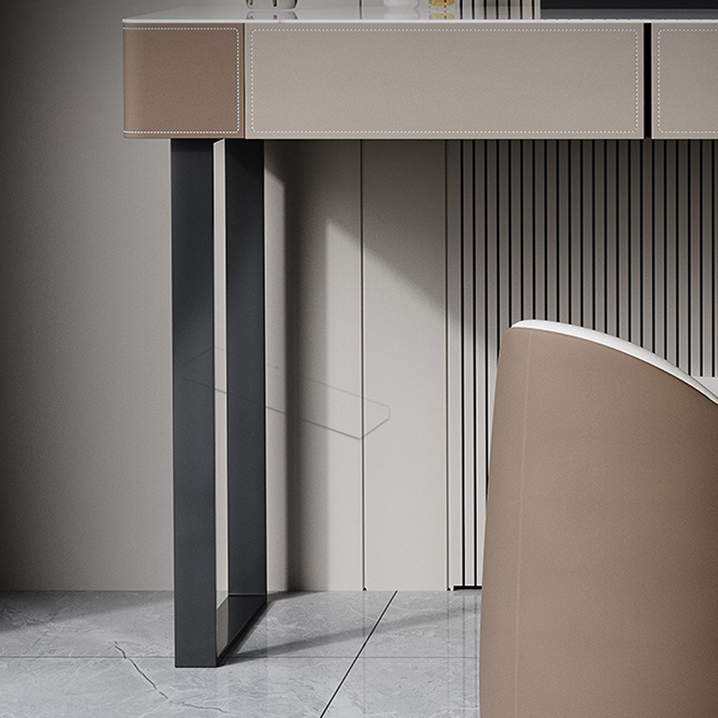 Modern bathroom vanity with a sink and mirror, featuring a neutral color palette.