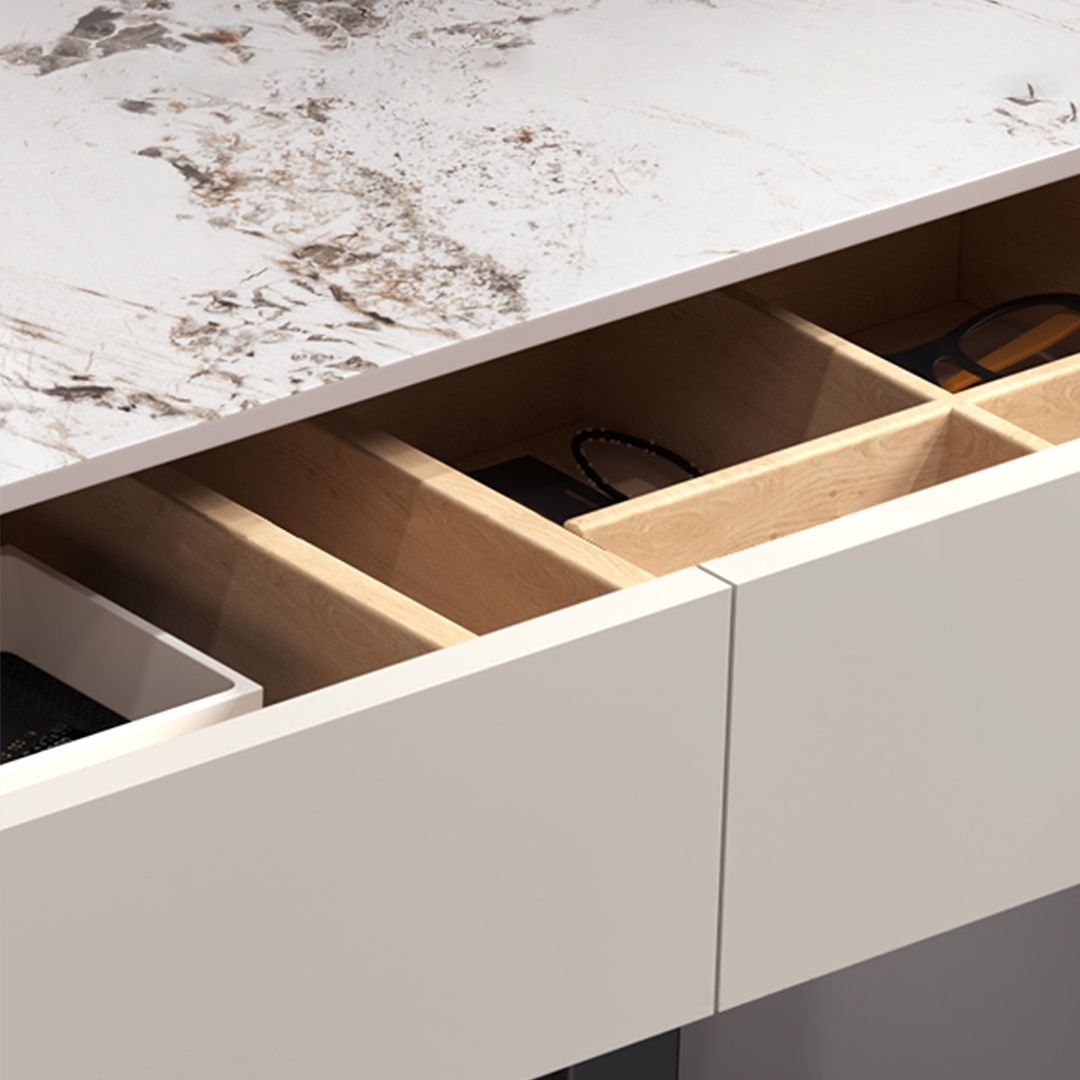 Paulina Modern Dressing Table With Drawers & LED Light, Solid Wood