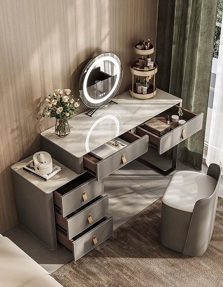 Sanchez Dressing Table, Vanity Table With LED Mirror, Grey