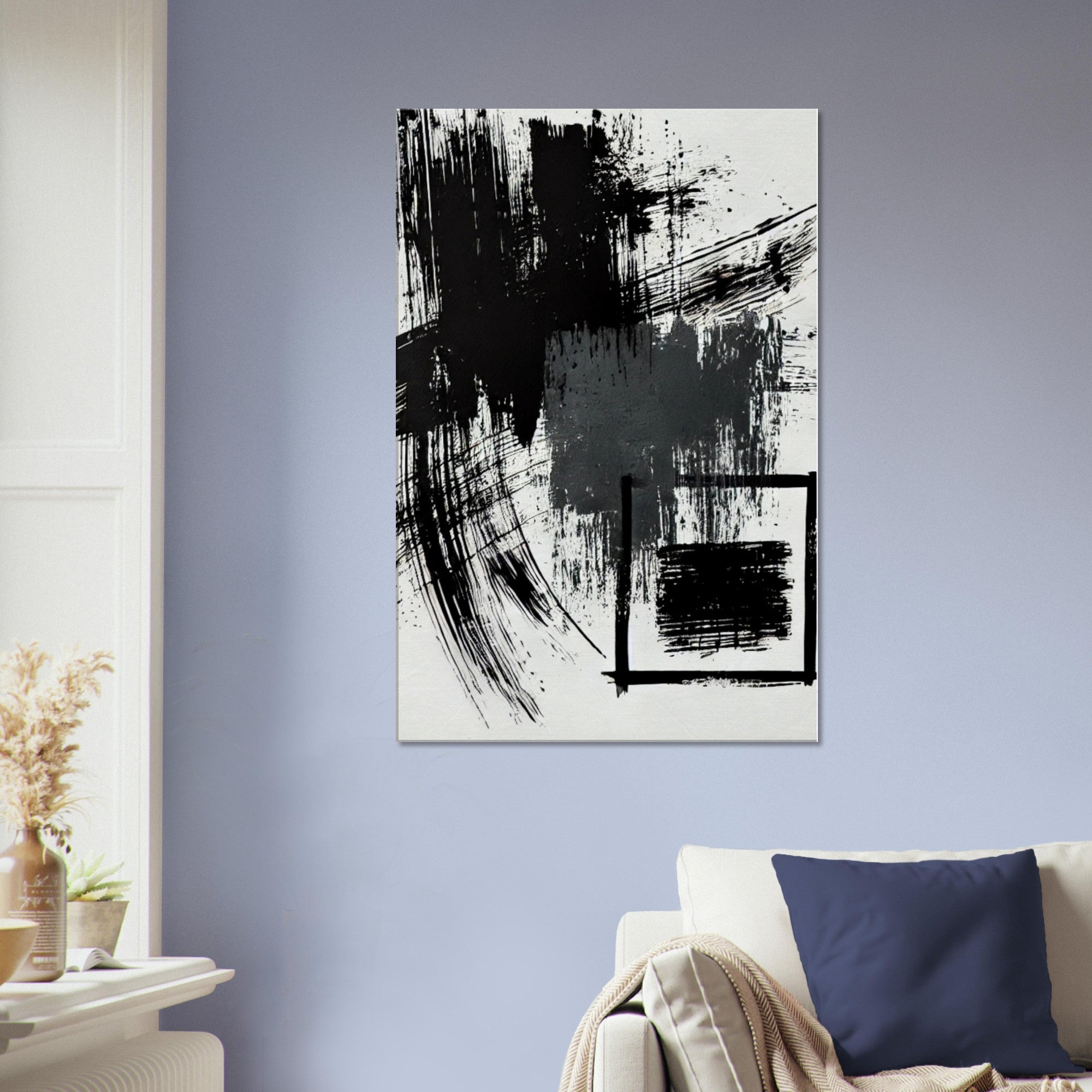 Minimal Abstract Wall Art  - Bold Black Brushstroke Canvas