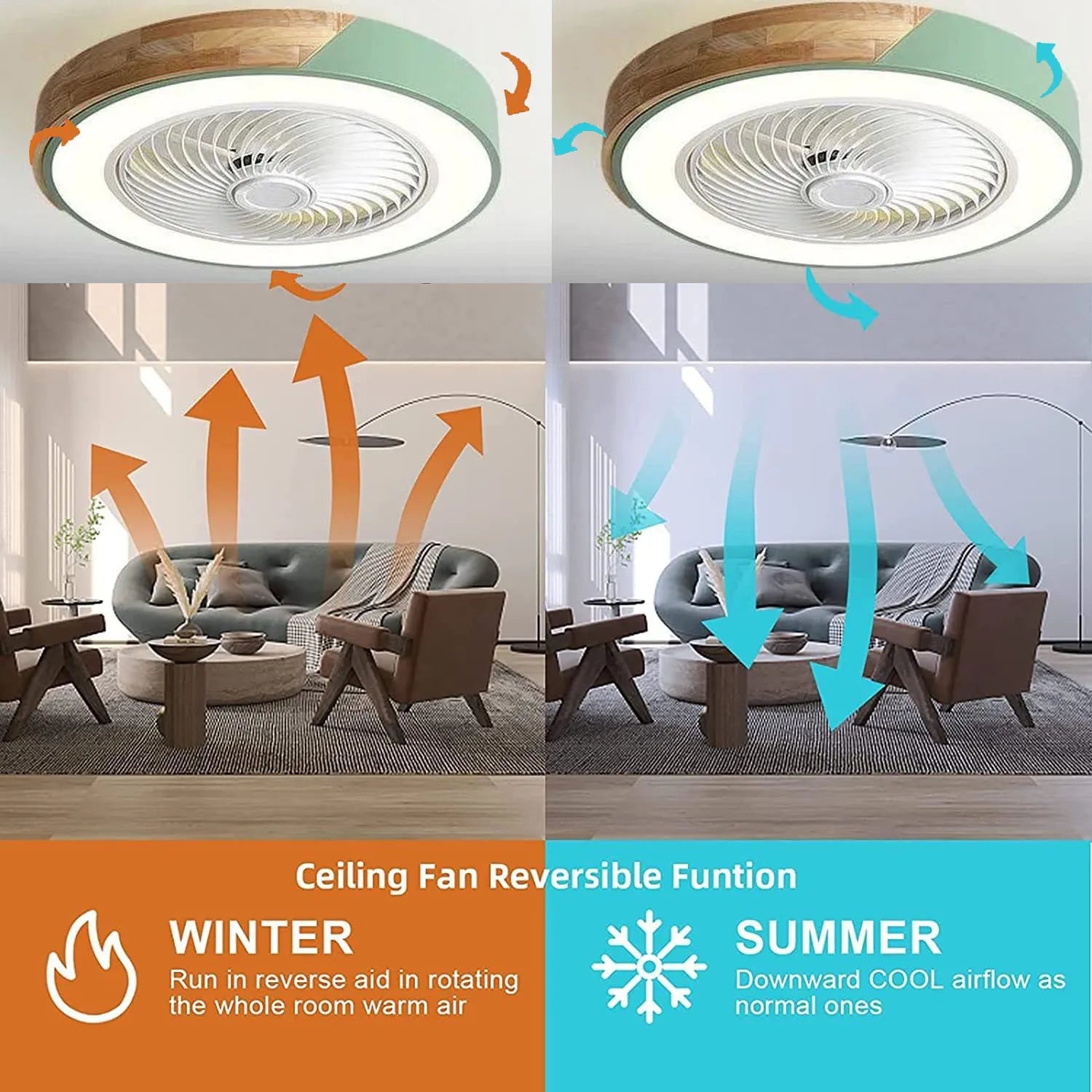52CM Ceiling Fan Light Lamp 220V APP +Remote Control Fans Bedroom Dining Room Wood Ceiling Fan With Lights DC Green Ceiling Fan - MOOAZAA