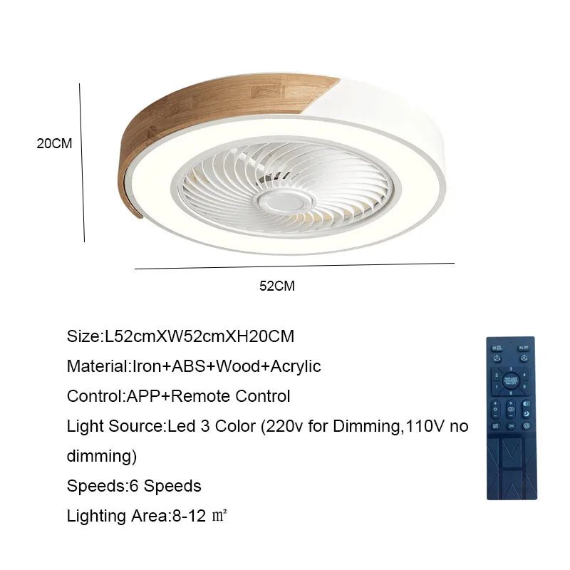 52CM Ceiling Fan Light Lamp 220V APP +Remote Control Fans Bedroom Dining Room Wood Ceiling Fan With Lights DC Green Ceiling Fan - MOOAZAA