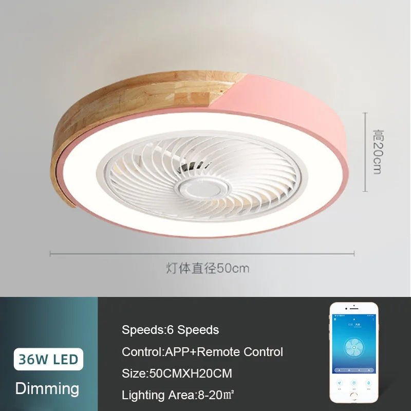 52CM Ceiling Fan Light Lamp 220V APP +Remote Control Fans Bedroom Dining Room Wood Ceiling Fan With Lights DC Green Ceiling Fan - MOOAZAA