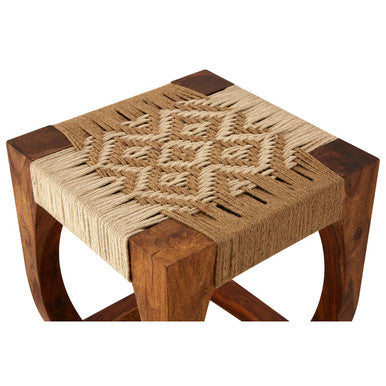 Sheesham Wood and Jute Stool | Boho