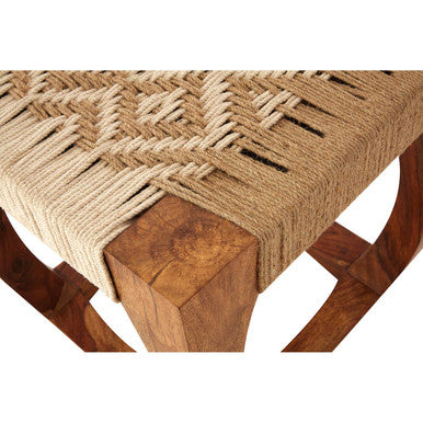 Sheesham Wood and Jute Stool | Boho