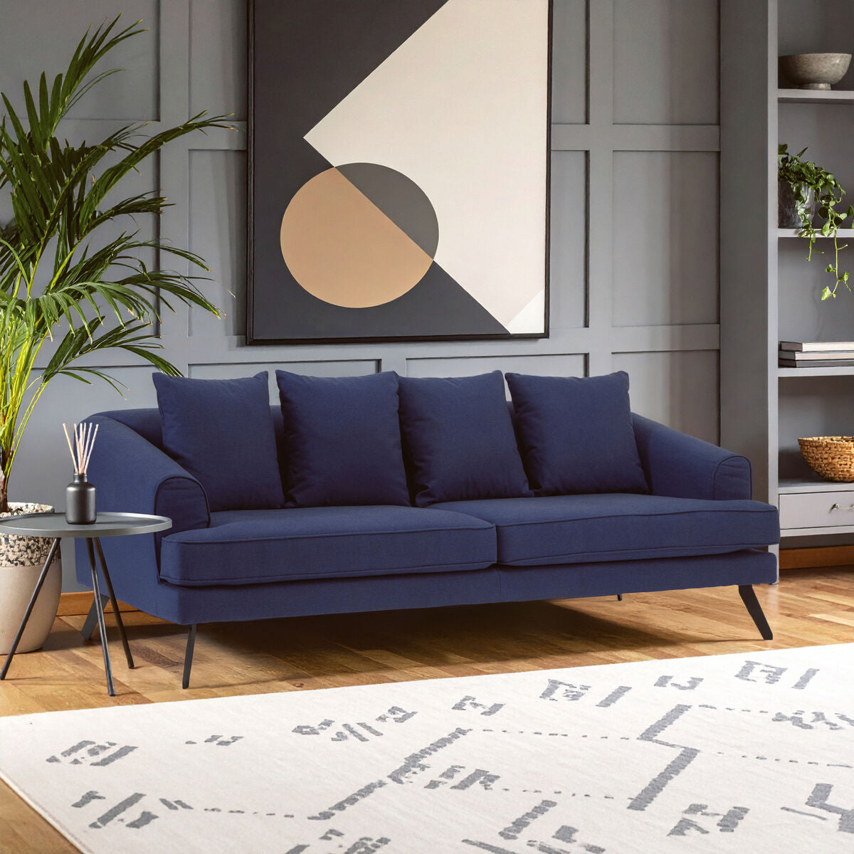 3 Seater Navy Fabric Sofa | Mylo