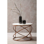 Nirav White Marble Round Coffee Table with Brass Finish Base