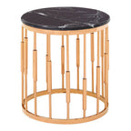 Alvaro Black Marble and Rose Gold Finish Round Side Table