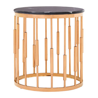Alvaro Black Marble and Rose Gold Finish Round Side Table
