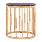 Alvaro Black Marble and Rose Gold Finish Round Side Table