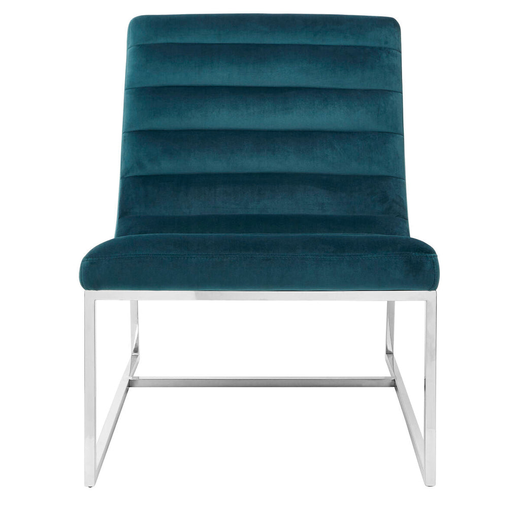 Vogue Teal Velvet Lounge Chair with Silver Finish Frame