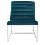 Vogue Teal Velvet Lounge Chair with Silver Finish Frame
