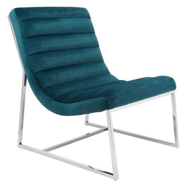 Vogue Teal Velvet Lounge Chair with Silver Finish Frame