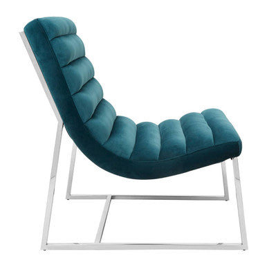 Vogue Teal Velvet Lounge Chair with Silver Finish Frame