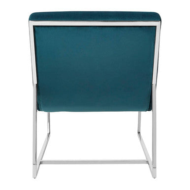 Vogue Teal Velvet Lounge Chair with Silver Finish Frame