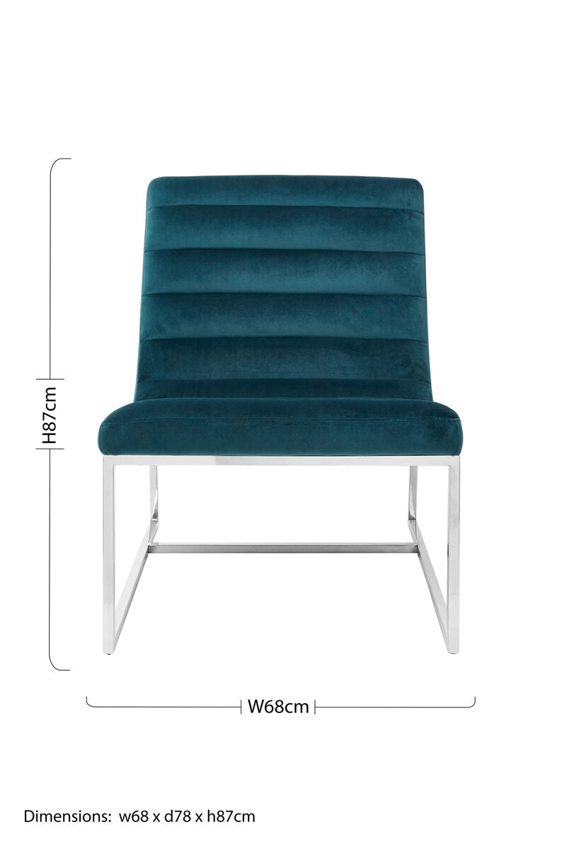 Vogue Teal Velvet Lounge Chair with Silver Finish Frame