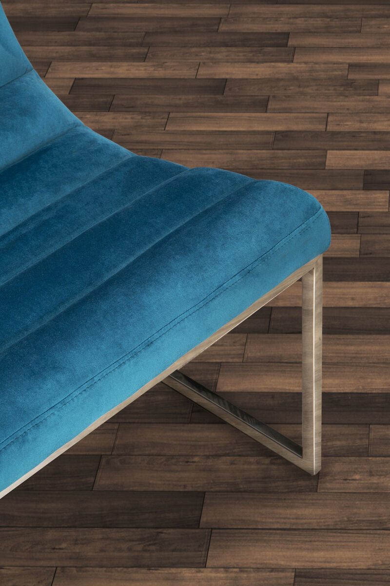 Vogue Teal Velvet Lounge Chair with Silver Finish Frame