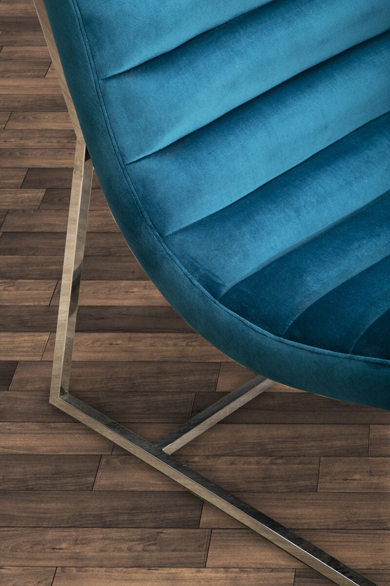 Vogue Teal Velvet Lounge Chair with Silver Finish Frame
