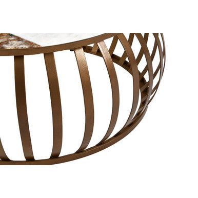 Decorative metal table with a white surface on a white background