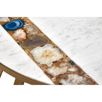 Decorative stone bench with natural stone patterns on a white background