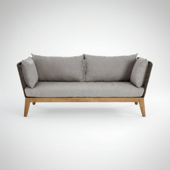 Gray sofa with wooden legs on a white background