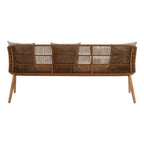 Wicker bench with wooden legs on a white background