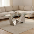 Allure Silver Finish Rectangular Coffee Table with Wing Base