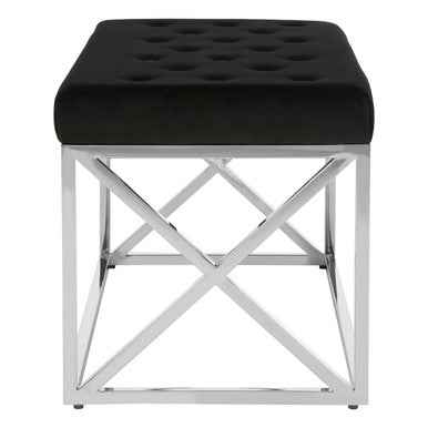 Black Tufted Seat And Silver Finish Bench | Allure