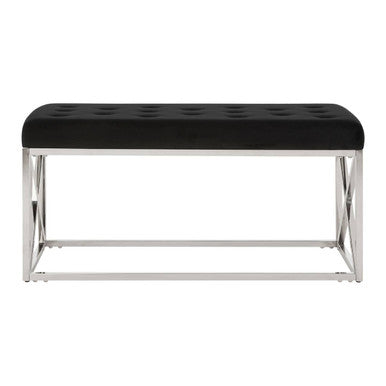 Black Tufted Seat And Silver Finish Bench | Allure