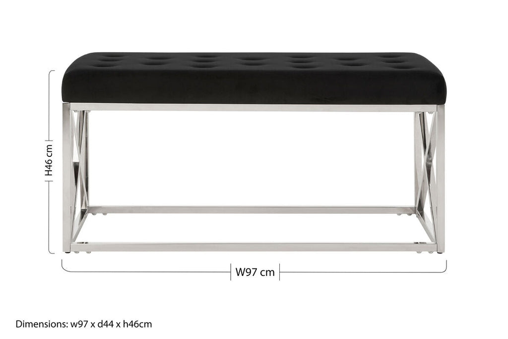 Black Tufted Seat And Silver Finish Bench | Allure
