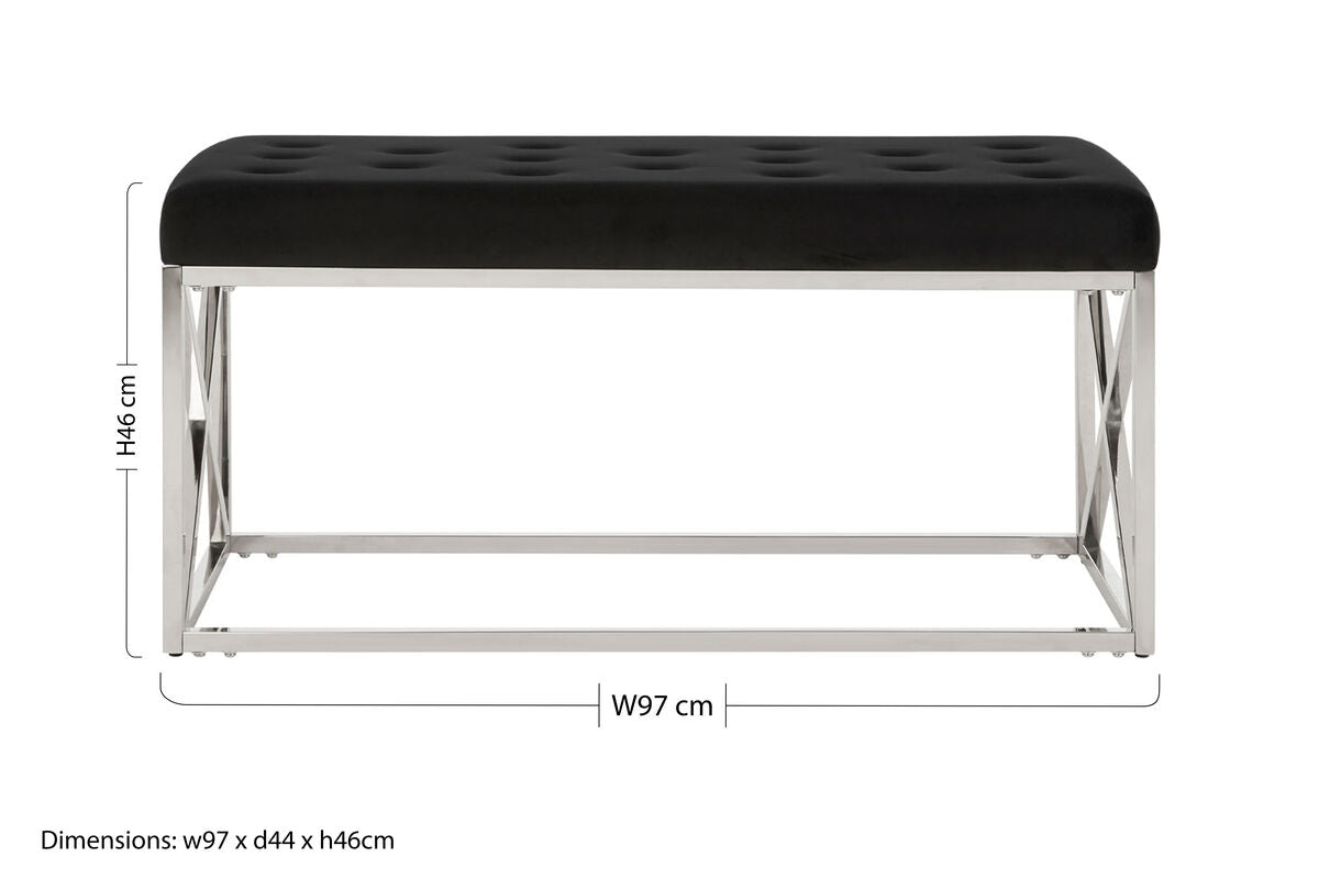 Black Tufted Seat And Silver Finish Bench | Allure