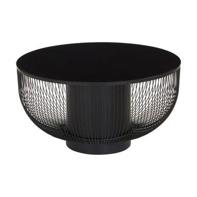 Black wire mesh table on a white background