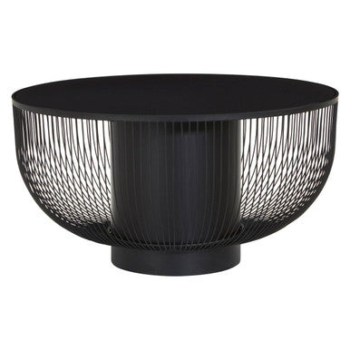 Black wire mesh table on a white background